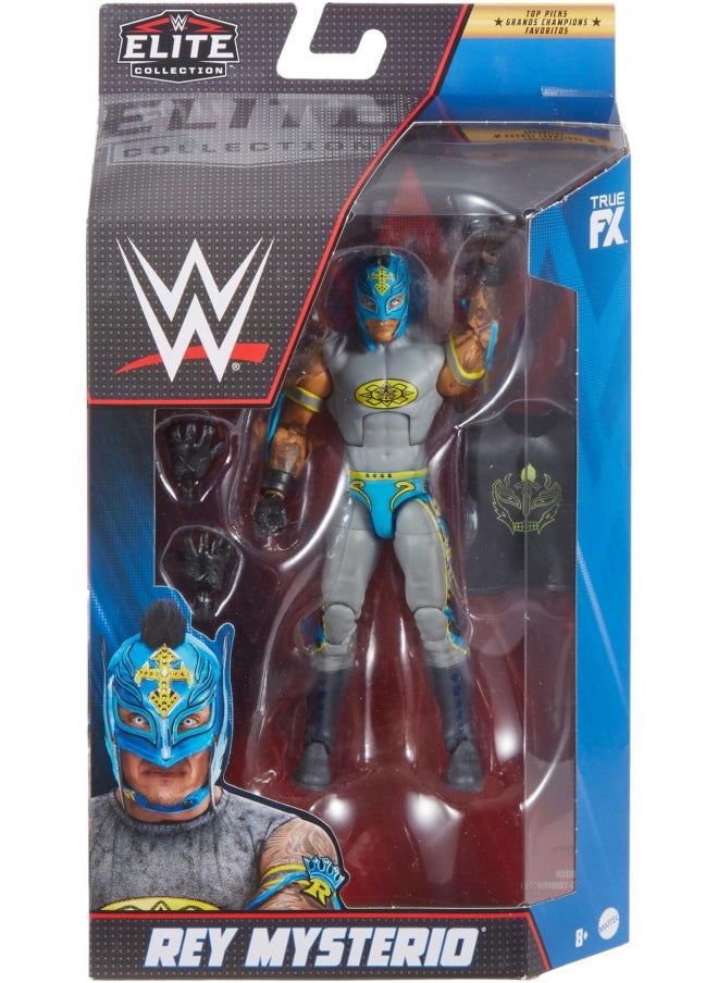 Mattel WWE Rey Mysterio Top Picks Elite Collection Action Figure with Entrance Shirt, 6-inch Posable Collectible Gift for WWE Fans Ages 8 & Up