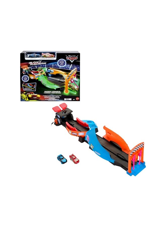 Mattel Disney Cars Toys Disney and Pixar Cars Glow Racers Launch N Criss-Cross Playset with 2 Glow-in-the-Dark Toy Cars Including Lightning McQueen & Jackson Storm