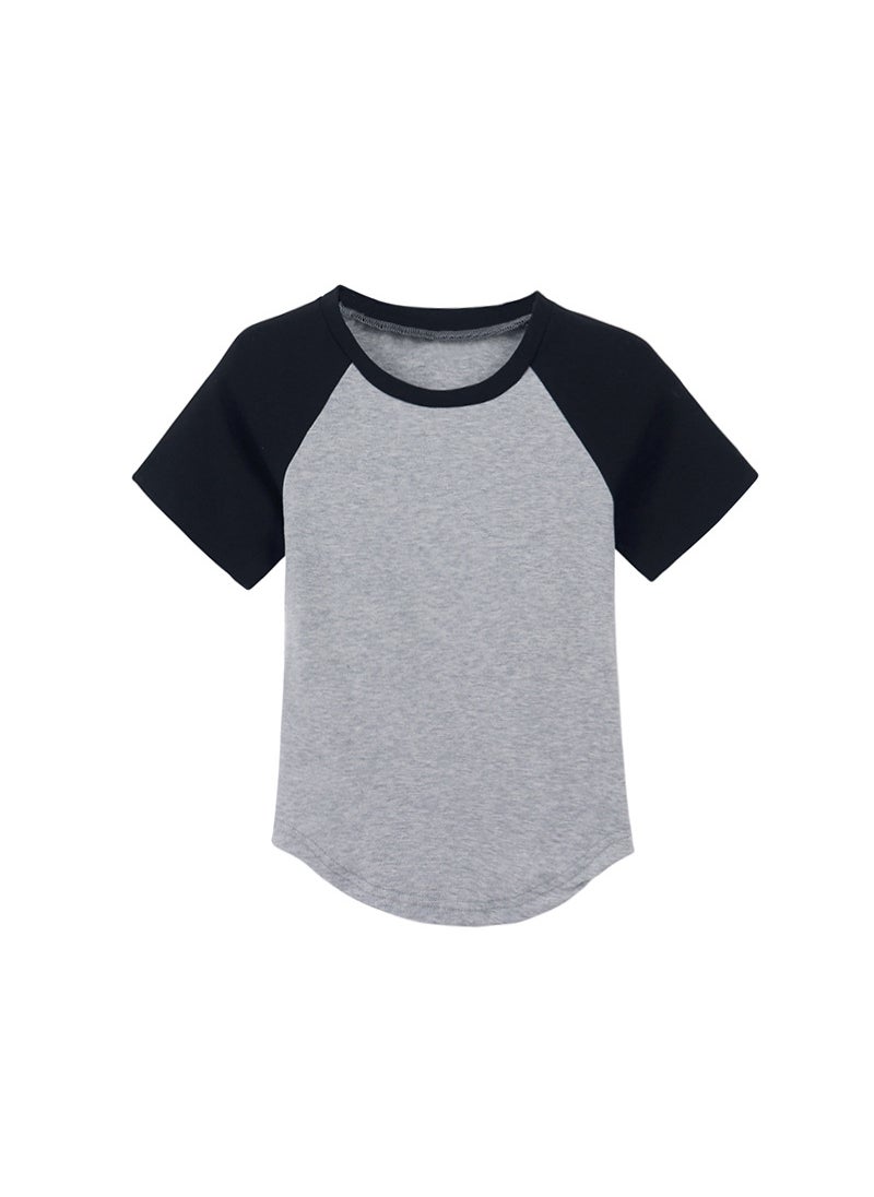 1 x 5 pcs 2024 Summer Irregular Shoulder Crop Tee for Women Gray