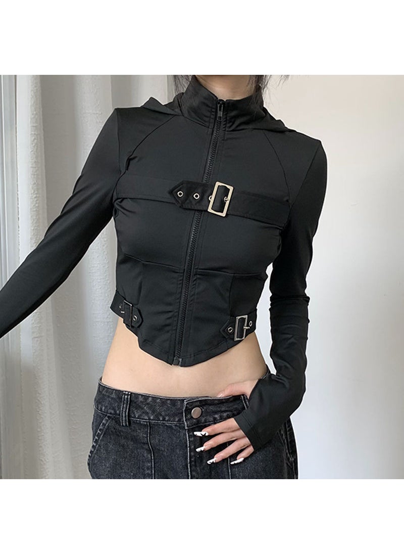 2023 Autumn Slim Fit Biker Tee for Women Black