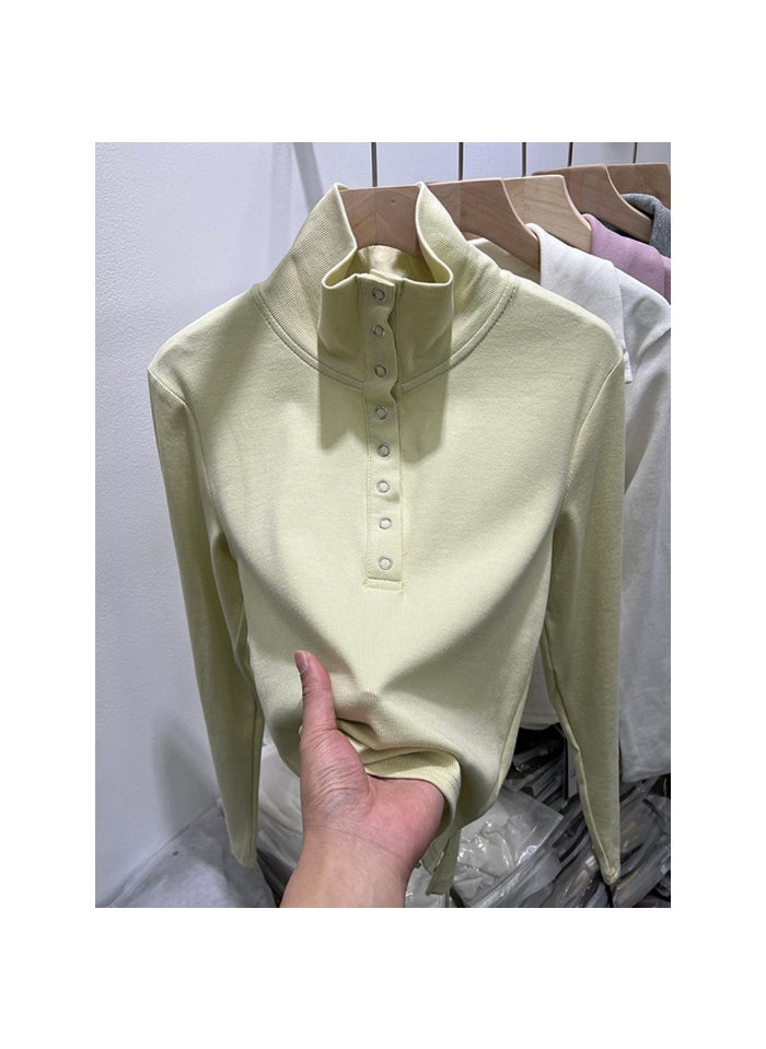 1 x 5 pcs 2024 Spring Autumn Chic Buttoned Collar Long Sleeve Womens Tee Fruit Green