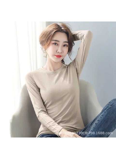 Womens Long Sleeve Velvet T-Shirt 2023 Autumn Apricot