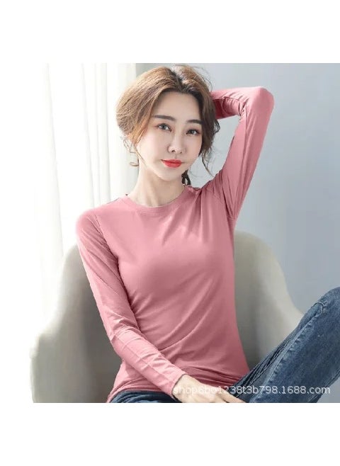 Womens Long Sleeve Velvet T-Shirt 2023 Autumn Pink