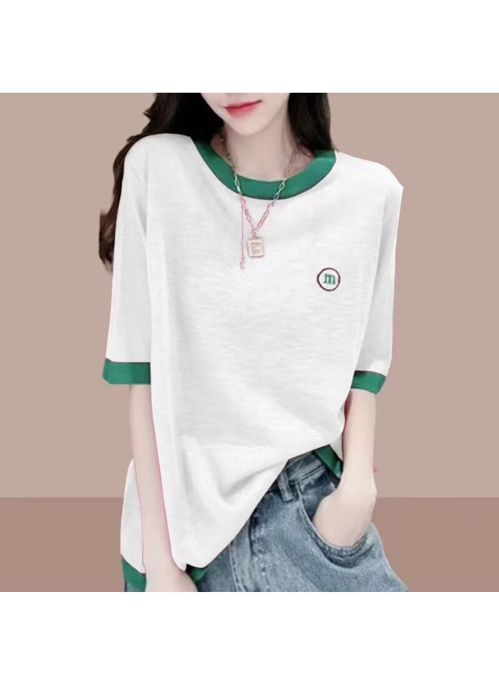 Summer Dopamine Loose Tee Colorblock Casual Womens Top White