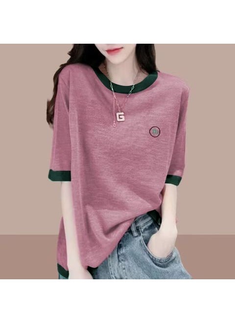 Summer Dopamine Loose Tee Colorblock Casual Womens Top Pink