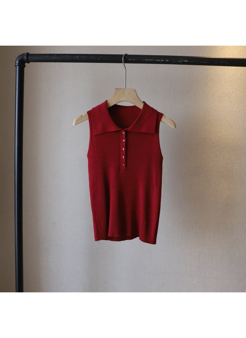 1 x 5 pcs 2024 Summer Sleeveless Knit Top Women Slimming Red