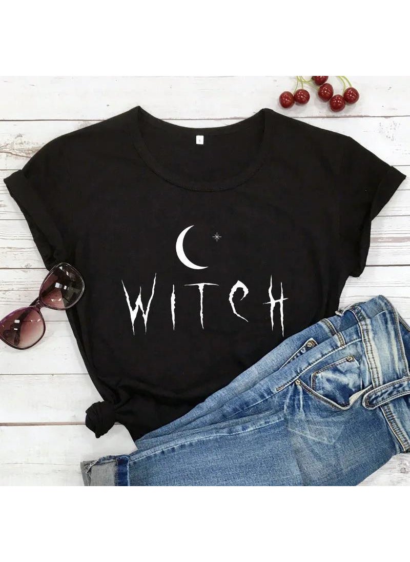 WITCH Print Womens Oversize T-Shirt black