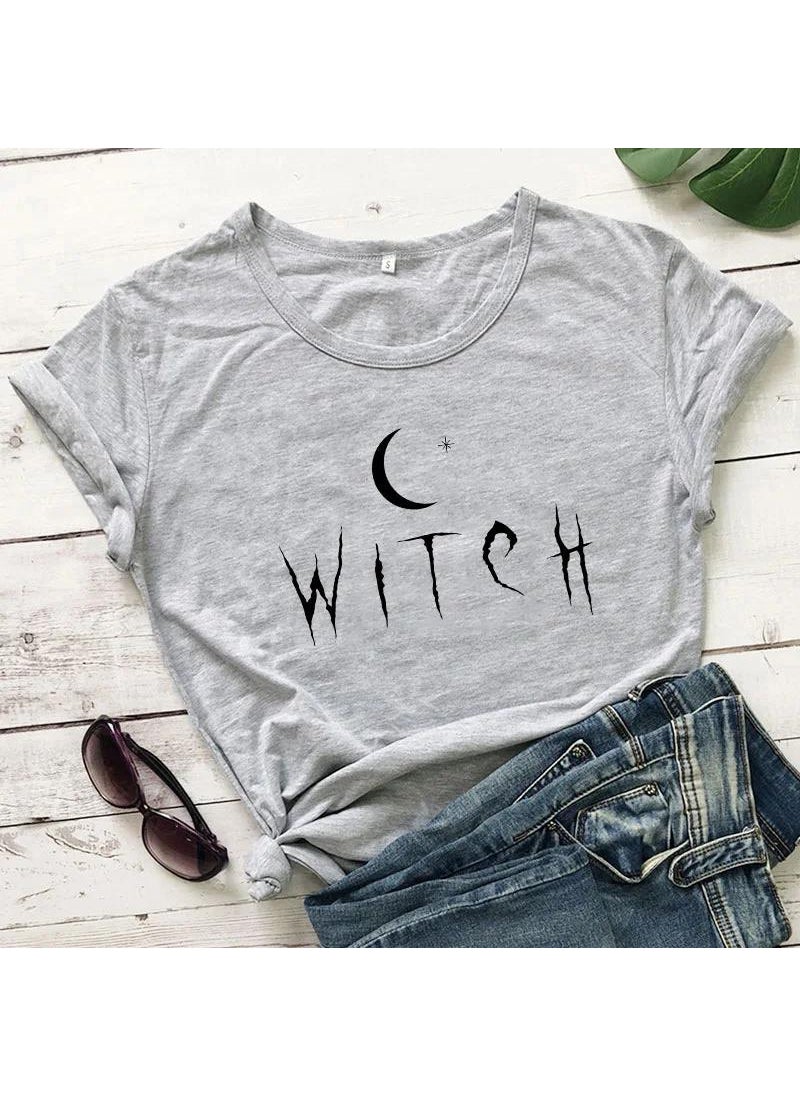 WITCH Print Womens Oversize T-Shirt light gray