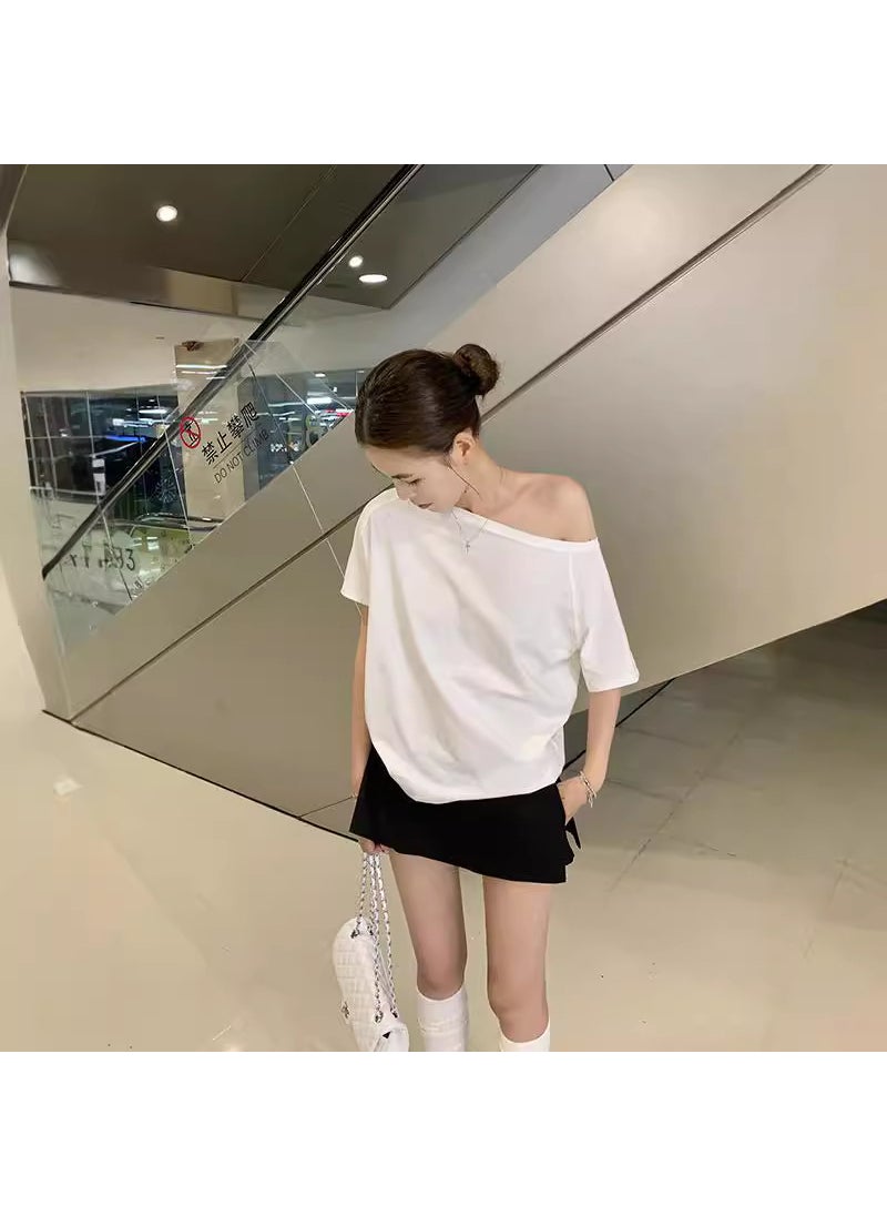 1 x 5 pcs Summer Modal Off-Shoulder Tee Casual Loose white