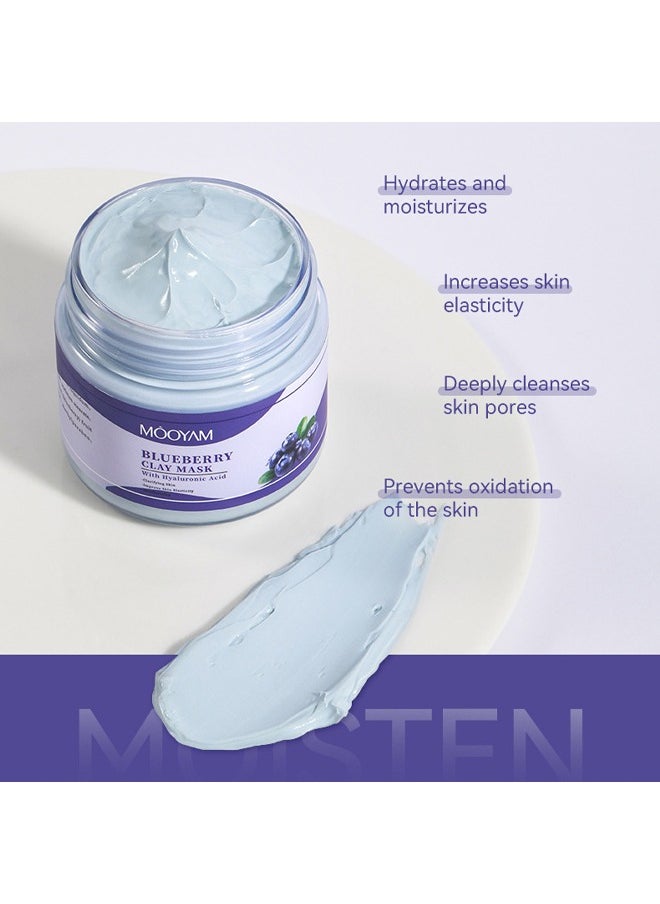 Blueberry Clay Mask-With Hyaluronie Acid, Cleansing Blackheads, Skin lightening Care Brighten, Blueberry Clay Mask For Controlling Acne, Oil And Refining Pores, Prevents oxidation of the skin 120g