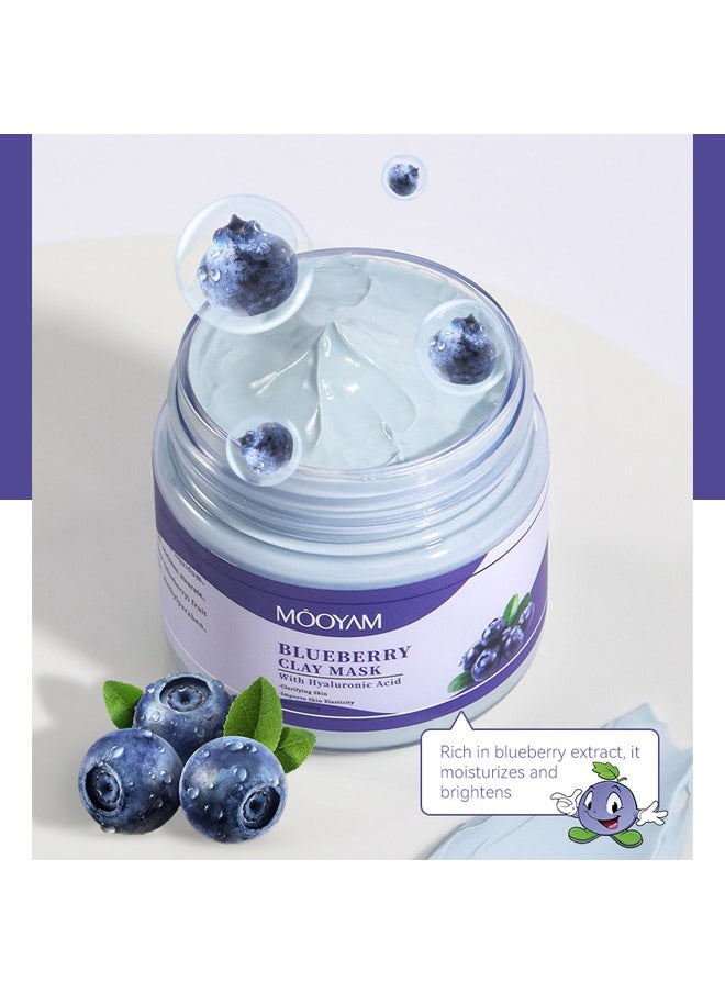Blueberry Clay Mask-With Hyaluronie Acid, Cleansing Blackheads, Skin lightening Care Brighten, Blueberry Clay Mask For Controlling Acne, Oil And Refining Pores, Prevents oxidation of the skin 120g