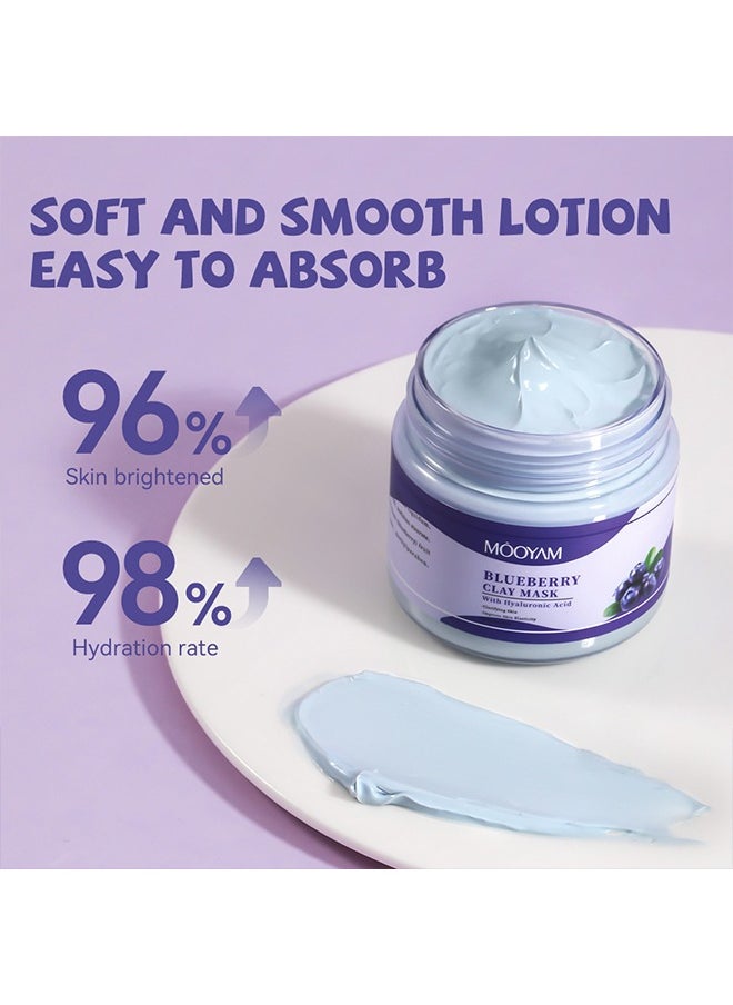 Blueberry Clay Mask-With Hyaluronie Acid, Cleansing Blackheads, Skin lightening Care Brighten, Blueberry Clay Mask For Controlling Acne, Oil And Refining Pores, Prevents oxidation of the skin 120g