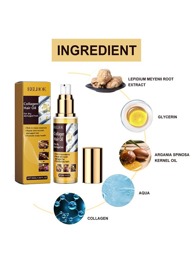 Collagen Hair Oil - For Dry Damaged Hair,Collagen Hair Care Essential Oil Repair split ends, Improve Hair quality, Moisturize and Smooth Hair Essence,50ml