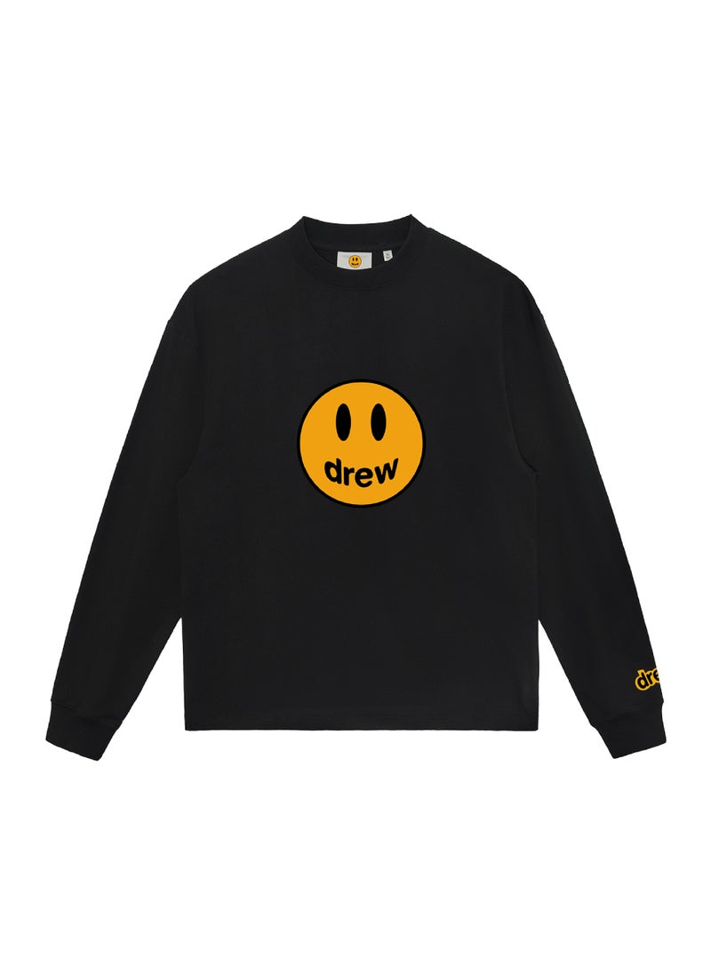 NOEASY Smiley Drew Loose Fit Long Sleeve Tee for Couples Black is too big