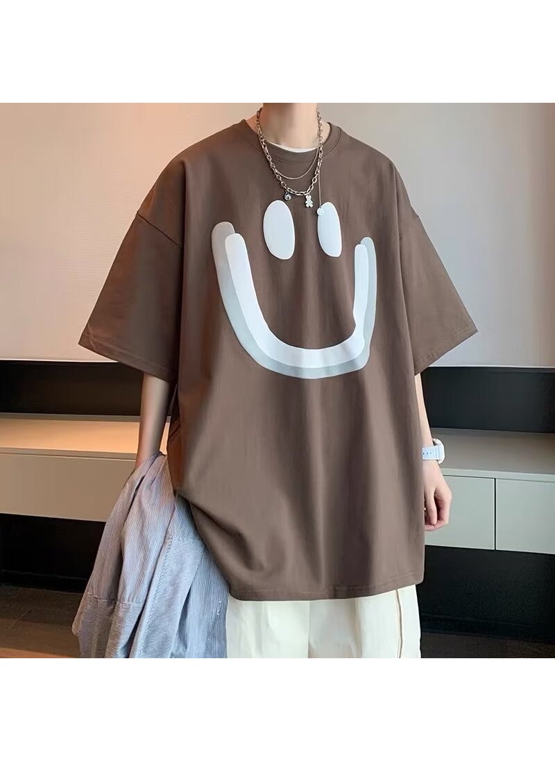 Loose-Fit Smile Print Couple Tee Summer Brown