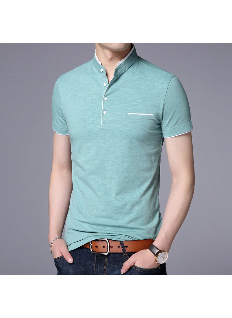 2023 Mens Casual Solid Color Polo Tee 029/light green