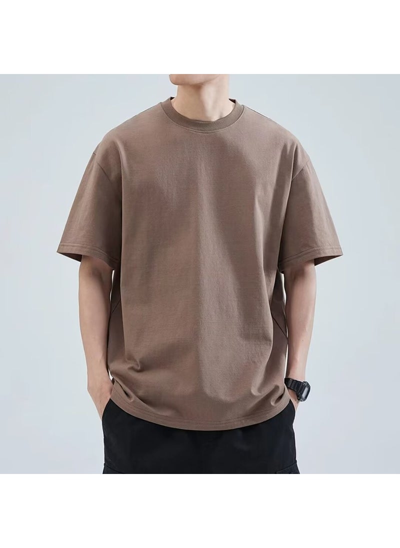 1 x 5 pcs Mens Oversized Basic Tee Summer Casual White Brown