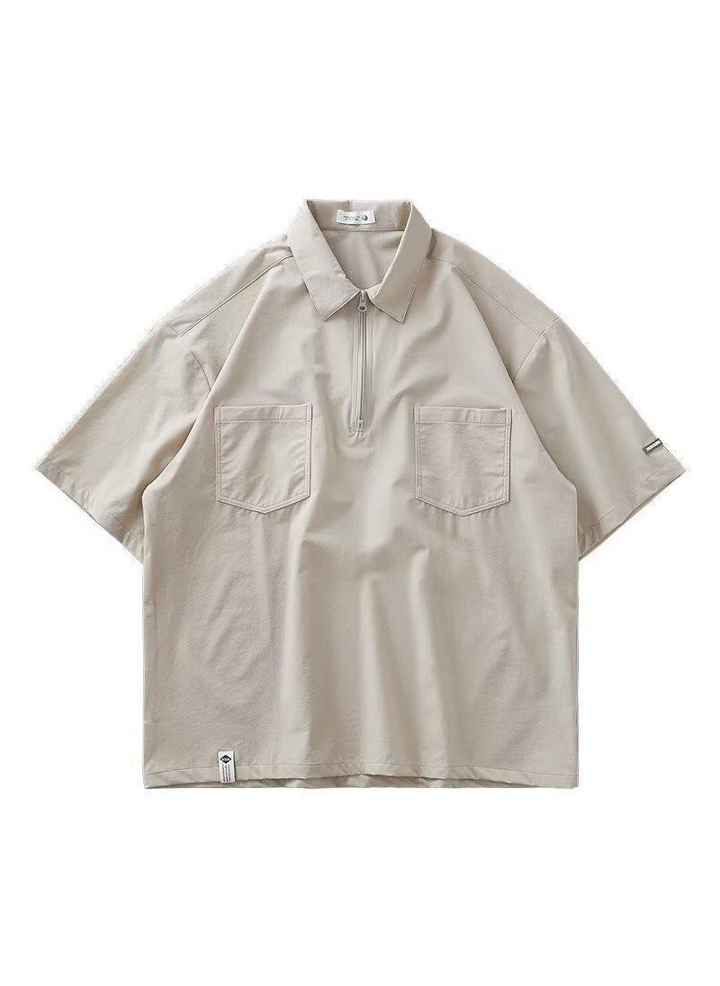 2023 Summer Fashion Mens Solid Color Casual Polo Shirt khaki