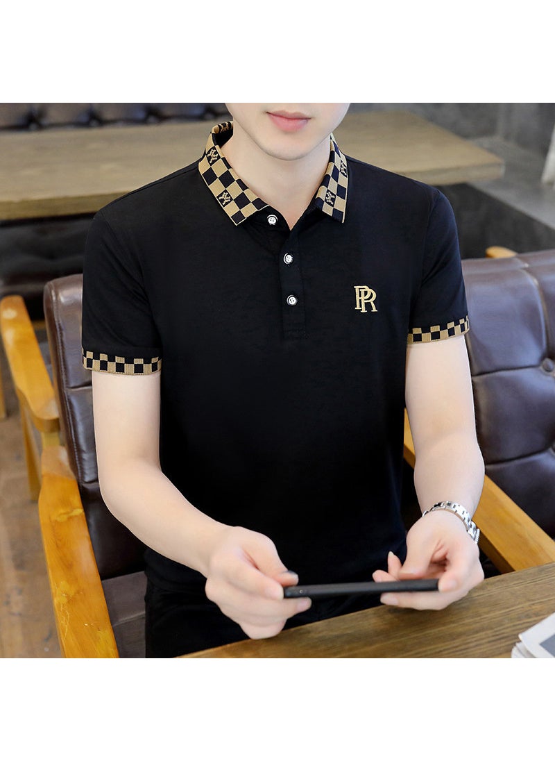 2024 Summer Mens Cotton Polo Shirt A07 Black