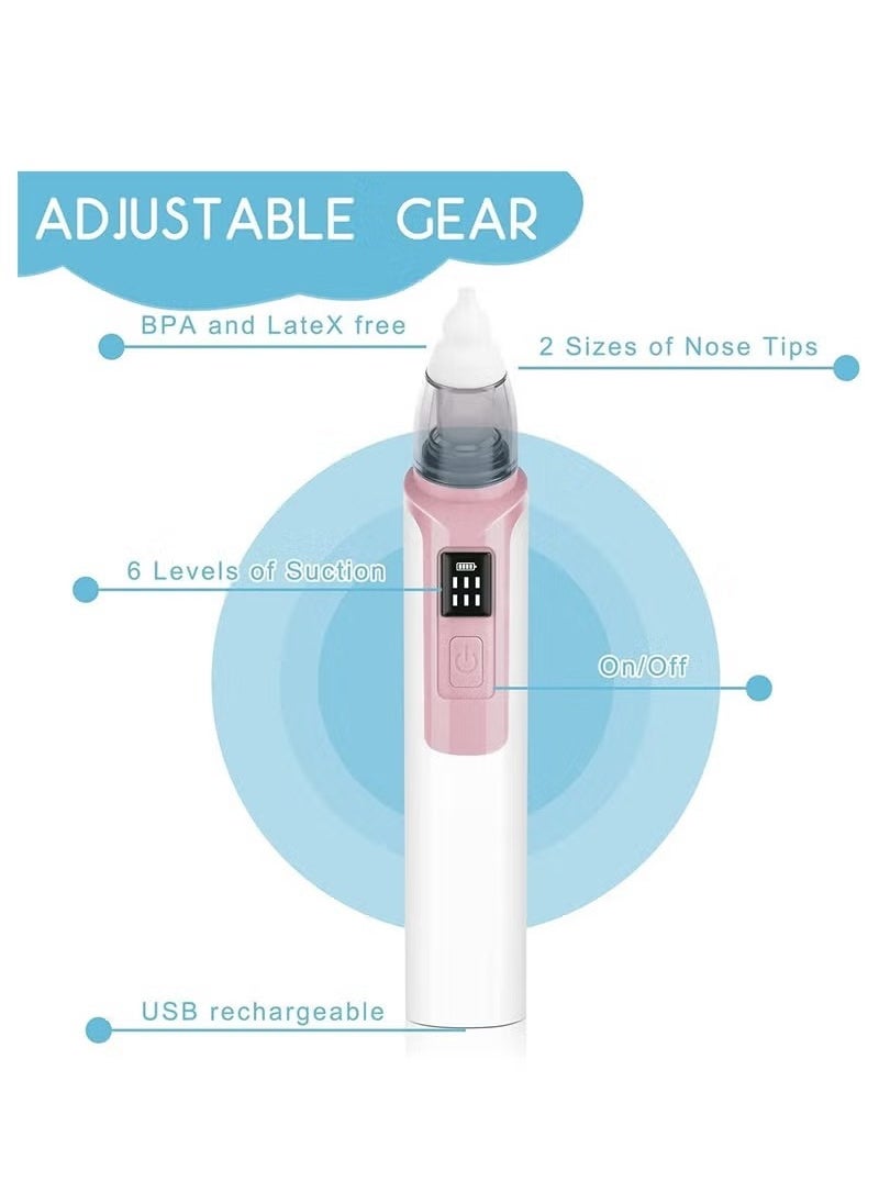Baby Nasal Aspirator Silent Electric Nose Suction , Waterproof, LED Screen Display, 6 Suction Levels ,2 Sizes Silicone Tips,Professional Baby Nasal Aspirator