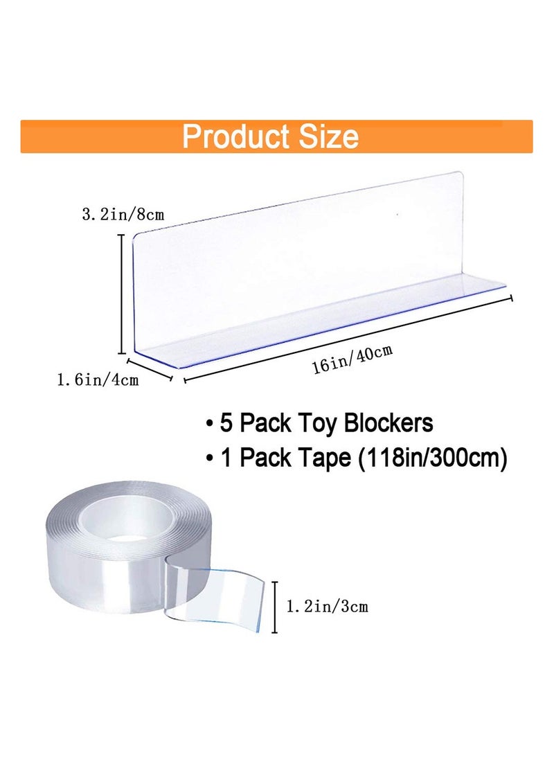 5-Pack Clear Furniture Blockers, Adjustable Pet Baffle Boards with Strong Adhesive, Prevents Items from Sliding Under Sofas, Beds, and Other Furniture. Ideal for Keeping Spaces Tidy.