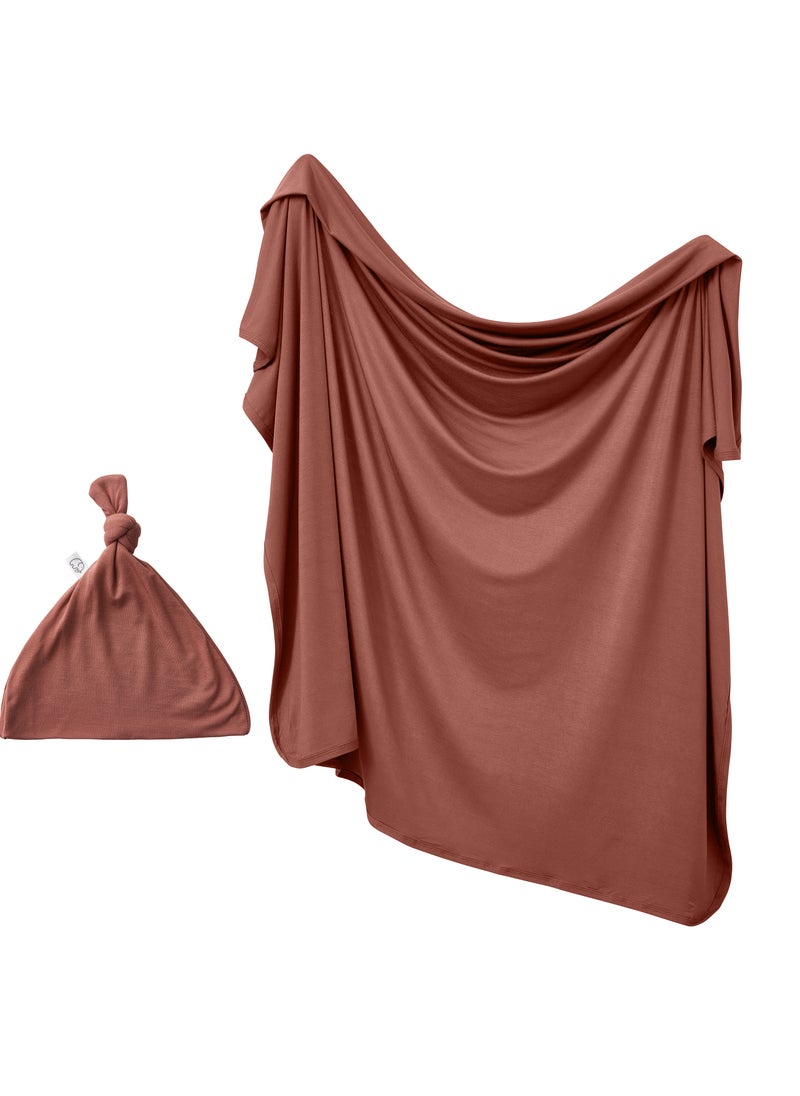 Stretchy Bamboo Spandex Swaddle & Hat- Chocolate