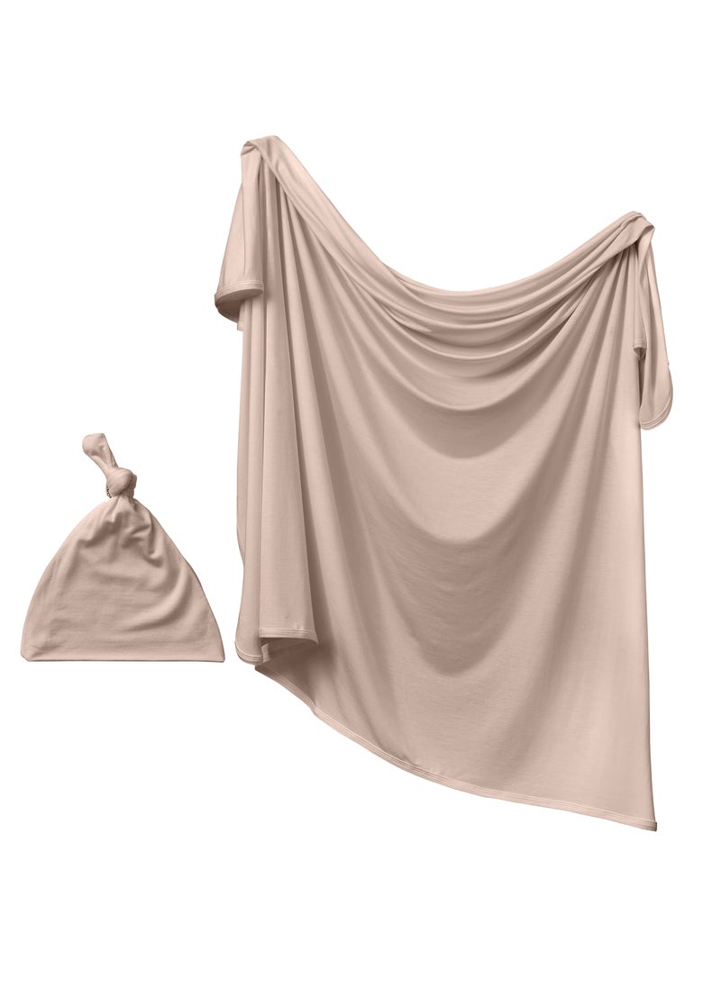 Stretchy Bamboo Spandex Swaddle & Hat- Mocha