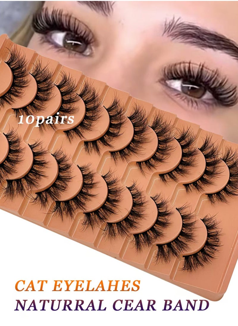 Reusable Natural Eyelash Simulation Curl False Eyelash 10 Pairs Black