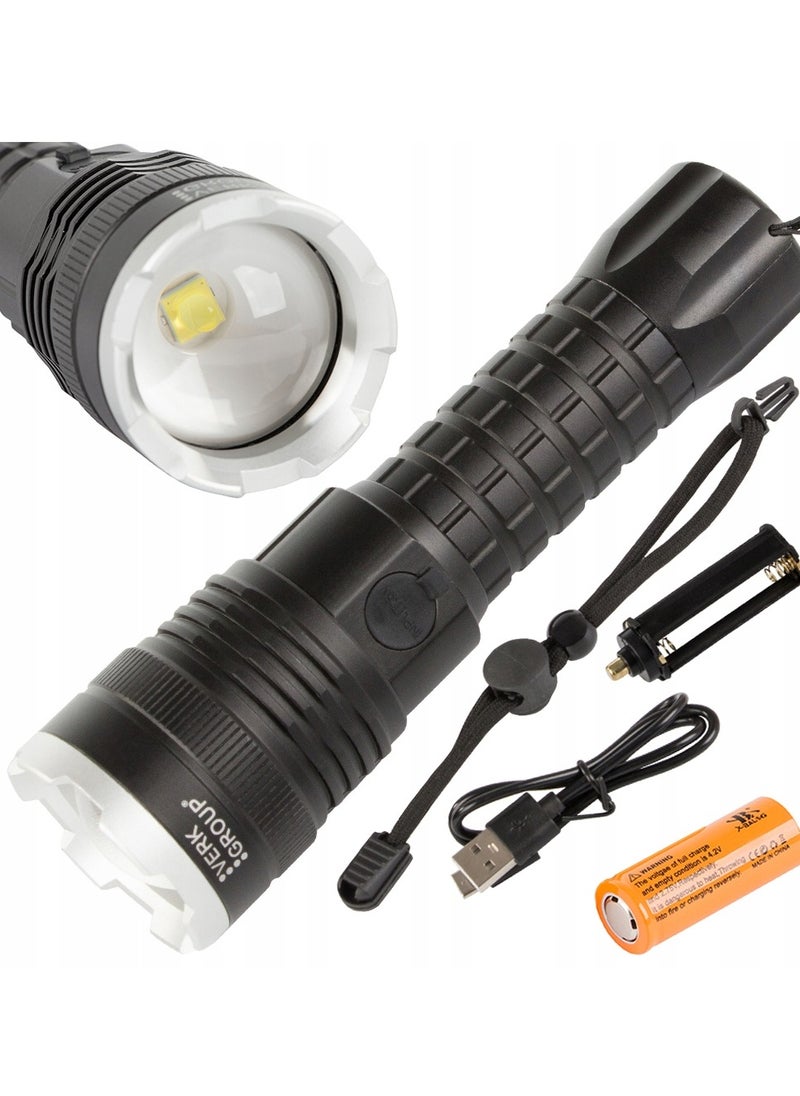 High-Powered Flashlight | Cree XHP90 LED Torch | Durable Aluminum Alloy Zoomable Light | Ultra-Bright Long-Range Beam | Waterproof Rechargeable Telescopic Penlight for Camping & Outdoor Use