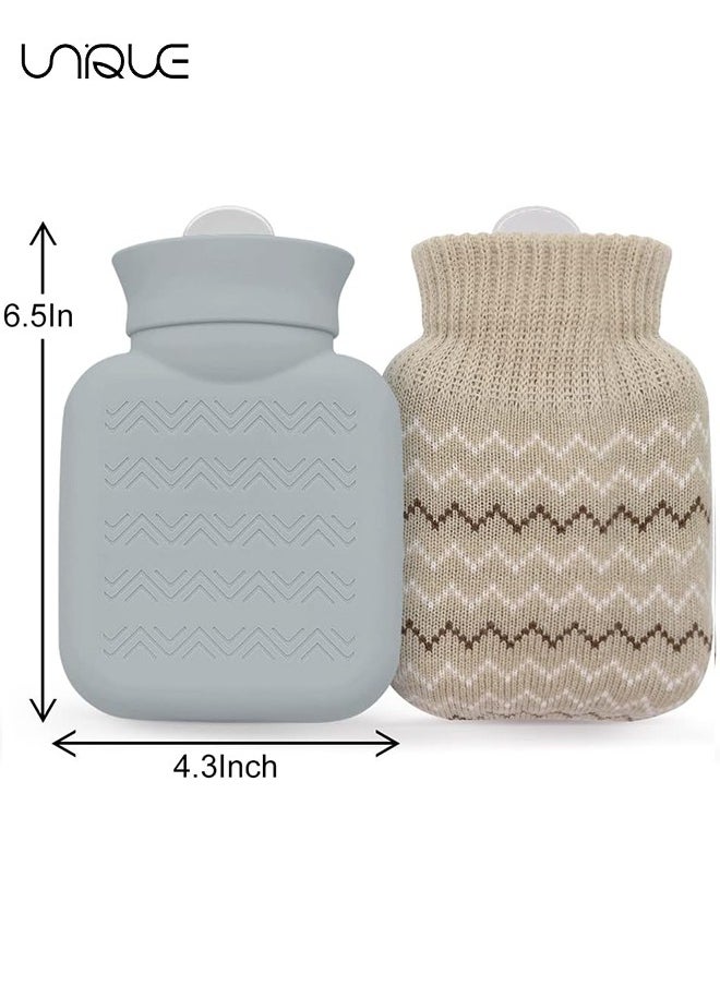 320ml Hot Water Bottle with Knited Cover - Mini Hot Water Bag for Pain Relief/Waist/Back/Neck/Shoulders - Small Leak Proof Hot Water Bottle with Removable Cover for Women, Kids, Best Gifts