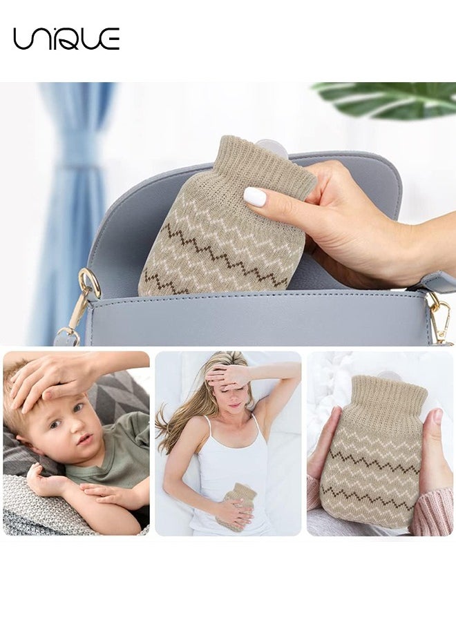 320ml Hot Water Bottle with Knited Cover - Mini Hot Water Bag for Pain Relief/Waist/Back/Neck/Shoulders - Small Leak Proof Hot Water Bottle with Removable Cover for Women, Kids, Best Gifts