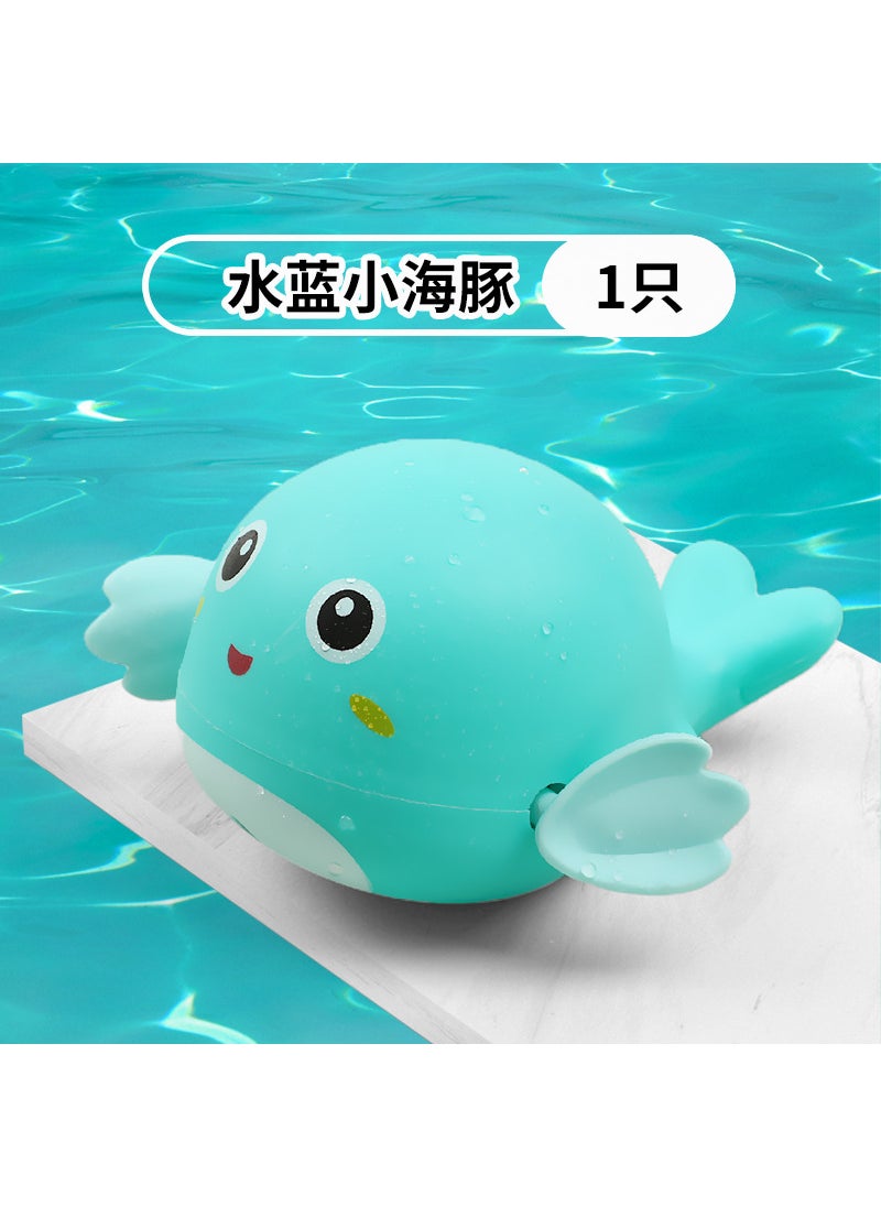 1 x 5 pcs Wind-up Turtle Duck Bath Toys for Kids Light blue little dolphin (33g can choose blank bag and 3C bag)