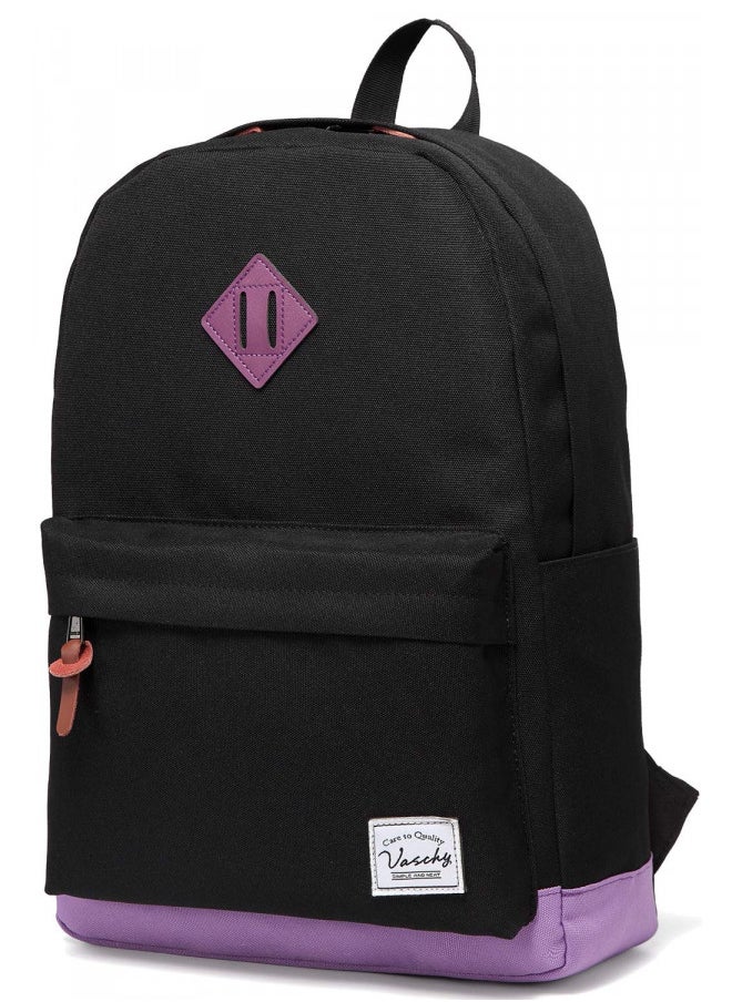Backpack for Teen Girls, Vaschy Unisex Classic Water Resistant School Backpack Fits 15Inch Laptop (Black Purple)