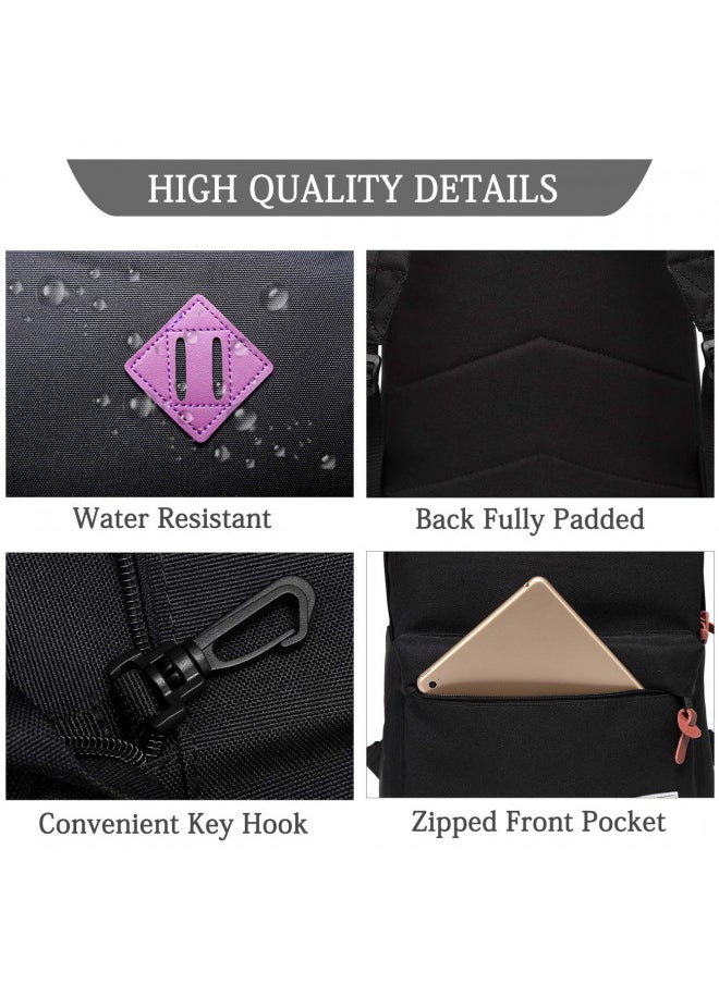 Backpack for Teen Girls, Vaschy Unisex Classic Water Resistant School Backpack Fits 15Inch Laptop (Black Purple)