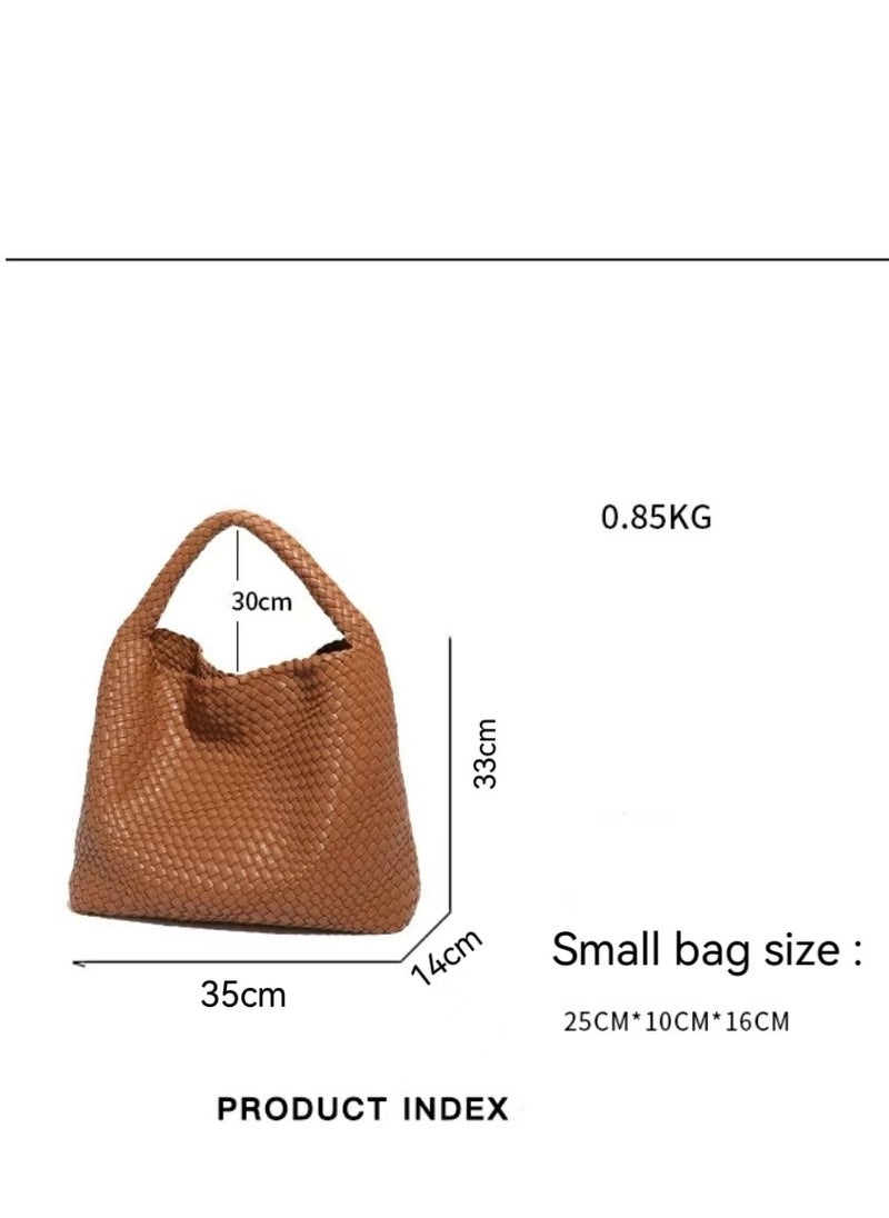 Woven Purse for Women Top-handle Shoulder Bag Soft Tote Bag & Clutch Set- Apricot