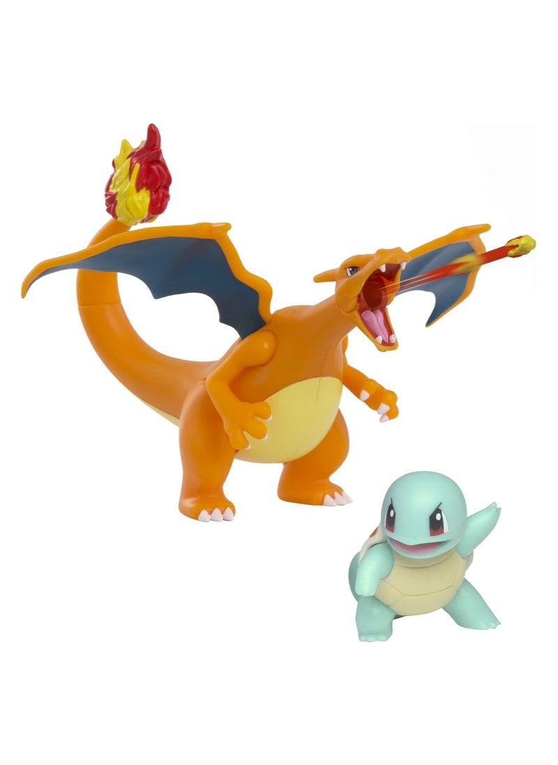 Pokemon Fire and Water Battle Pack - Includes 4.5 Inch Flame Action Charizard and 2 inch Squirtle