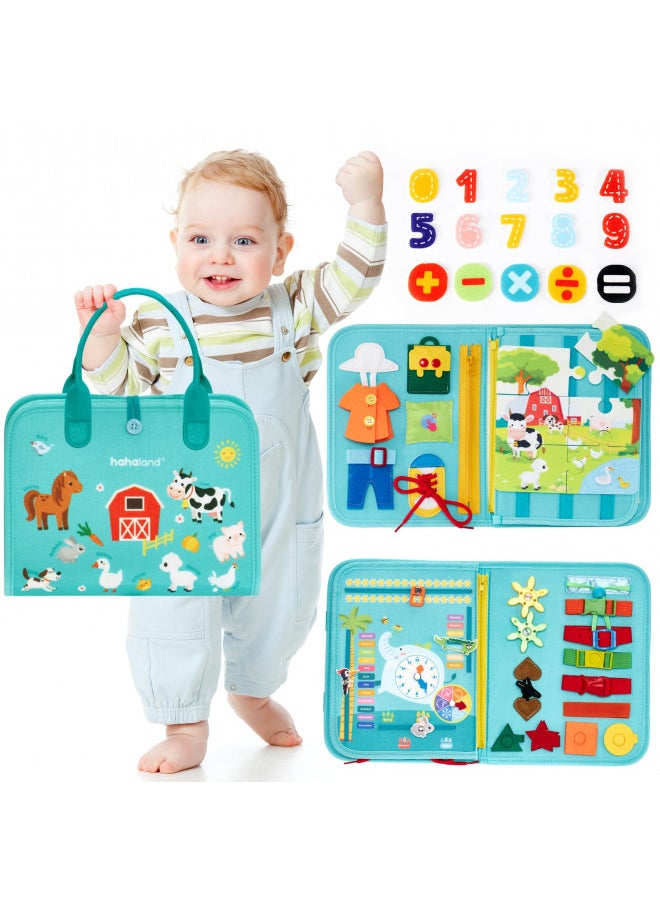 Busy Board for Toddlers Boys Girls Montessori Toys for 3+ Year Old - Farm Animals Toys Preschool Learning Activities Toddler Travel Toys for Ages 3+ with Life Skill Alphabet Number Color Time