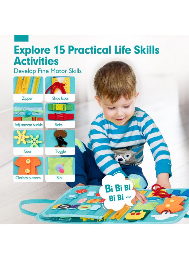 Busy Board for Toddlers Boys Girls Montessori Toys for 3+ Year Old - Farm Animals Toys Preschool Learning Activities Toddler Travel Toys for Ages 3+ with Life Skill Alphabet Number Color Time