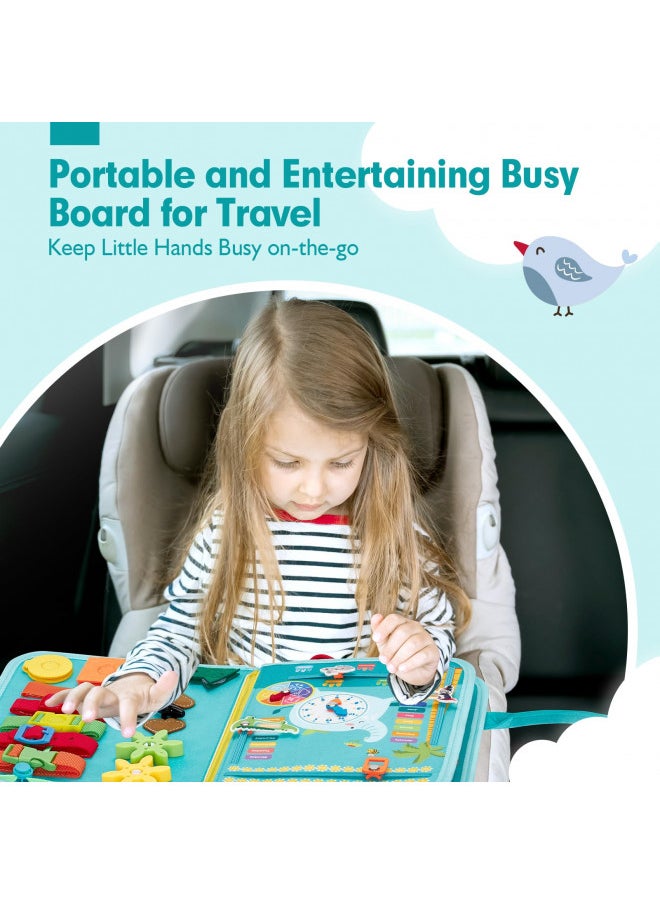 Busy Board for Toddlers Boys Girls Montessori Toys for 3+ Year Old - Farm Animals Toys Preschool Learning Activities Toddler Travel Toys for Ages 3+ with Life Skill Alphabet Number Color Time