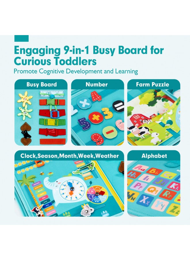 Busy Board for Toddlers Boys Girls Montessori Toys for 3+ Year Old - Farm Animals Toys Preschool Learning Activities Toddler Travel Toys for Ages 3+ with Life Skill Alphabet Number Color Time
