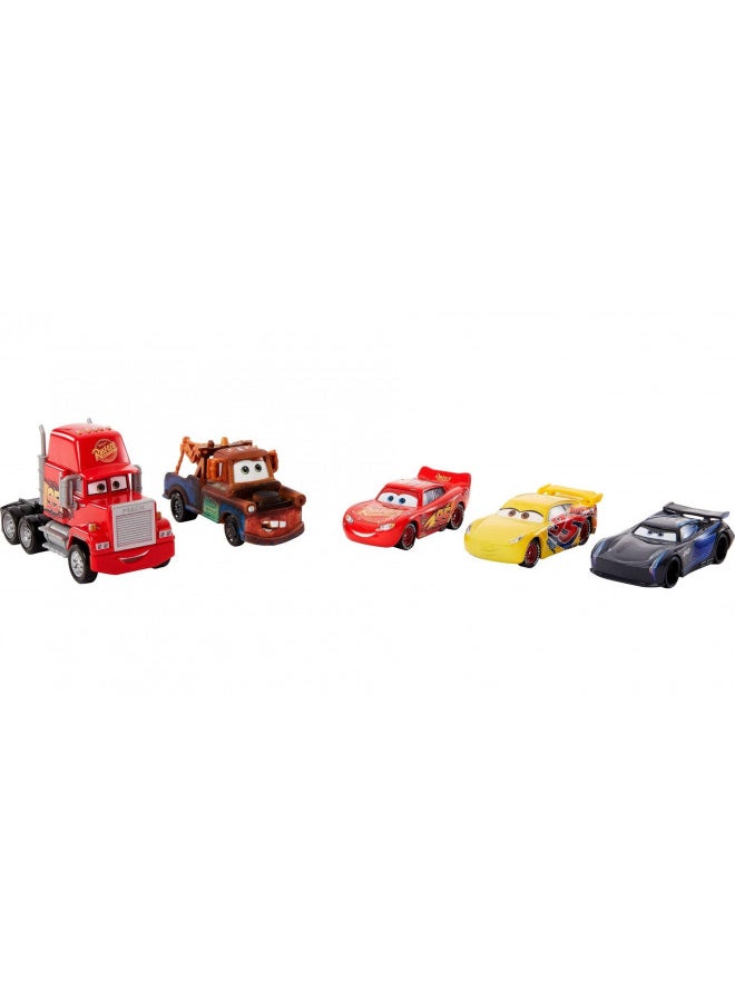 Mattel Disney Pixar Cars 3 Vehicle 5-Pack Collection, Set of 4 Character Cars & 1 Mack Truck Inspired by the Florida 500 Piston Cup Race, for Kids & Fans Ages 3 Years Old & Up