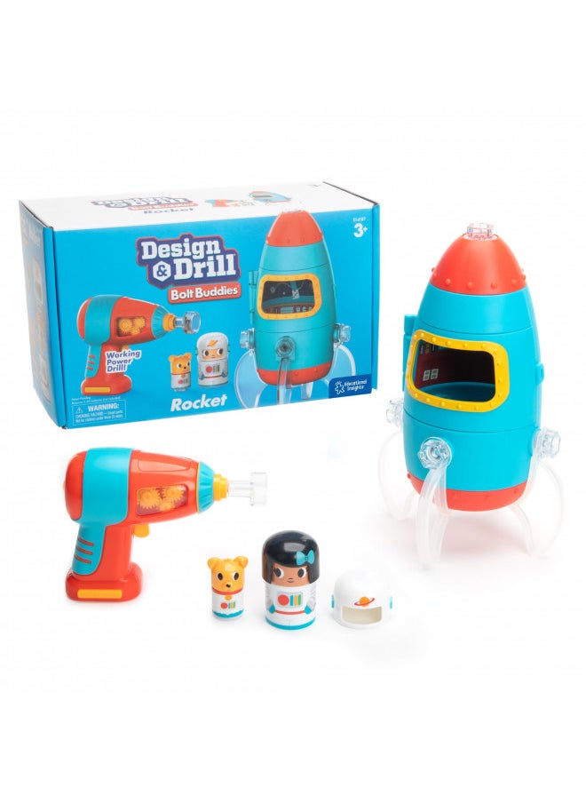 Educational Insights Design & Drill Bolt Buddies Rocket Take Apart Toy with Electric Toy Drill, Preschool STEM Toy, Gift for Boys & Girls, Ages 3+