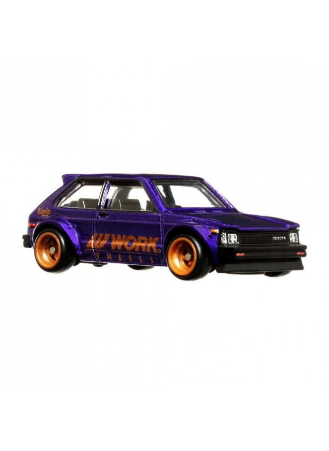 Hot Wheels Car Culture Circuit Legends Vehicles for 3 Kids Years Old & Up, 81 Toyota Starlet Kp61, Premium Collection of Car Culture 1:64 Scale Vehicles