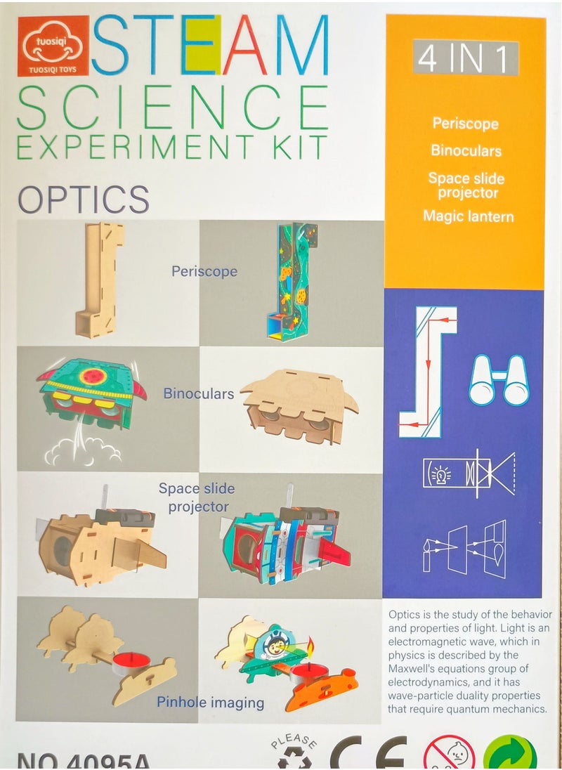 STEAM Optics Science Experiment Kit 4-in-1: Hands-On Learning with Pinhole Imaging, Space Slide Projector, Binoculars, and Periscope for Kids Aged 8+ to Explore Physics and Engineering Concepts