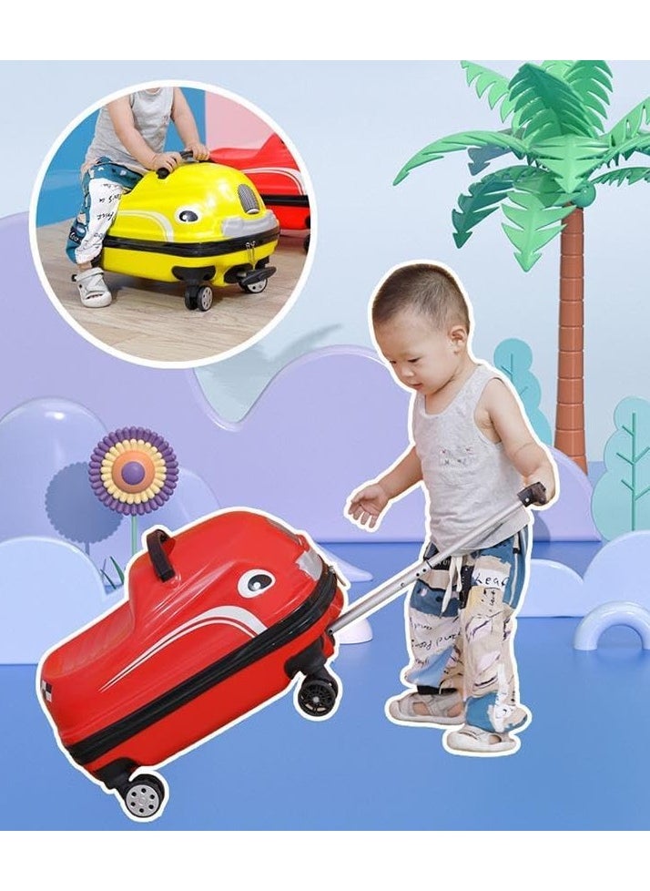 Kids Travel Luggage, Car Shape Children's Bag Trolley Case with 360° Wheels, Portable Toddler Ride-On Rolling Suitcase for Boys Girls, Keep Kids Trip Fun & Realease Parents Hands (Car-2023-Yellow)