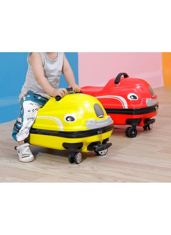 Kids Travel Luggage, Car Shape Children's Bag Trolley Case with 360° Wheels, Portable Toddler Ride-On Rolling Suitcase for Boys Girls, Keep Kids Trip Fun & Realease Parents Hands (Car-2023-Yellow)