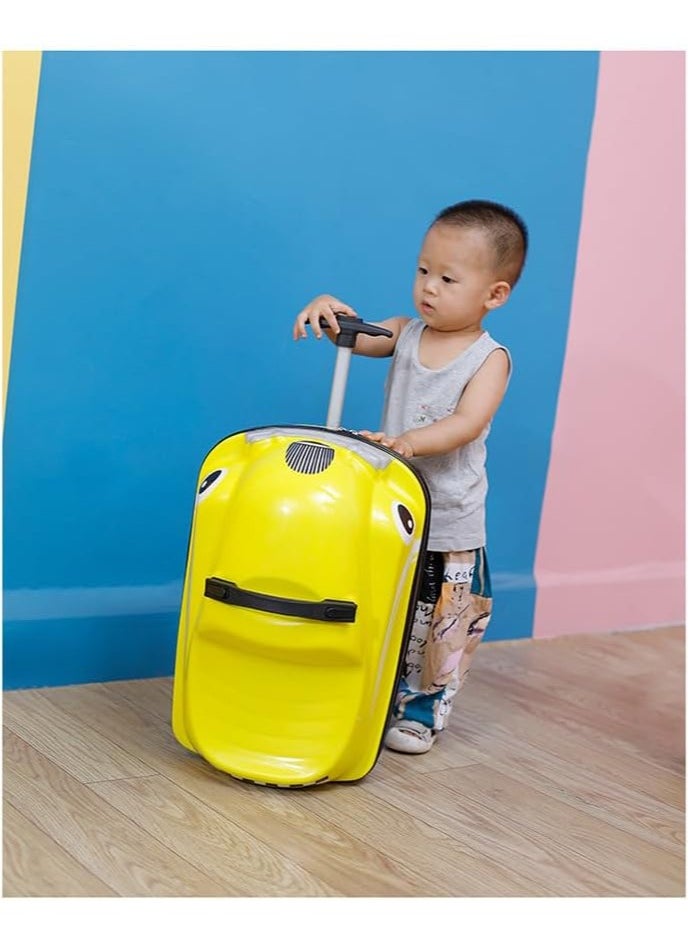 Kids Travel Luggage, Car Shape Children's Bag Trolley Case with 360° Wheels, Portable Toddler Ride-On Rolling Suitcase for Boys Girls, Keep Kids Trip Fun & Realease Parents Hands (Car-2023-Yellow)