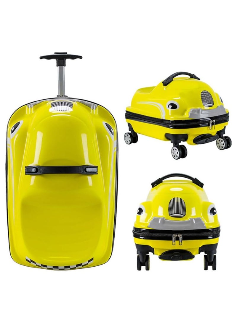 Kids Travel Luggage, Car Shape Children's Bag Trolley Case with 360° Wheels, Portable Toddler Ride-On Rolling Suitcase for Boys Girls, Keep Kids Trip Fun & Realease Parents Hands (Car-2023-Yellow)