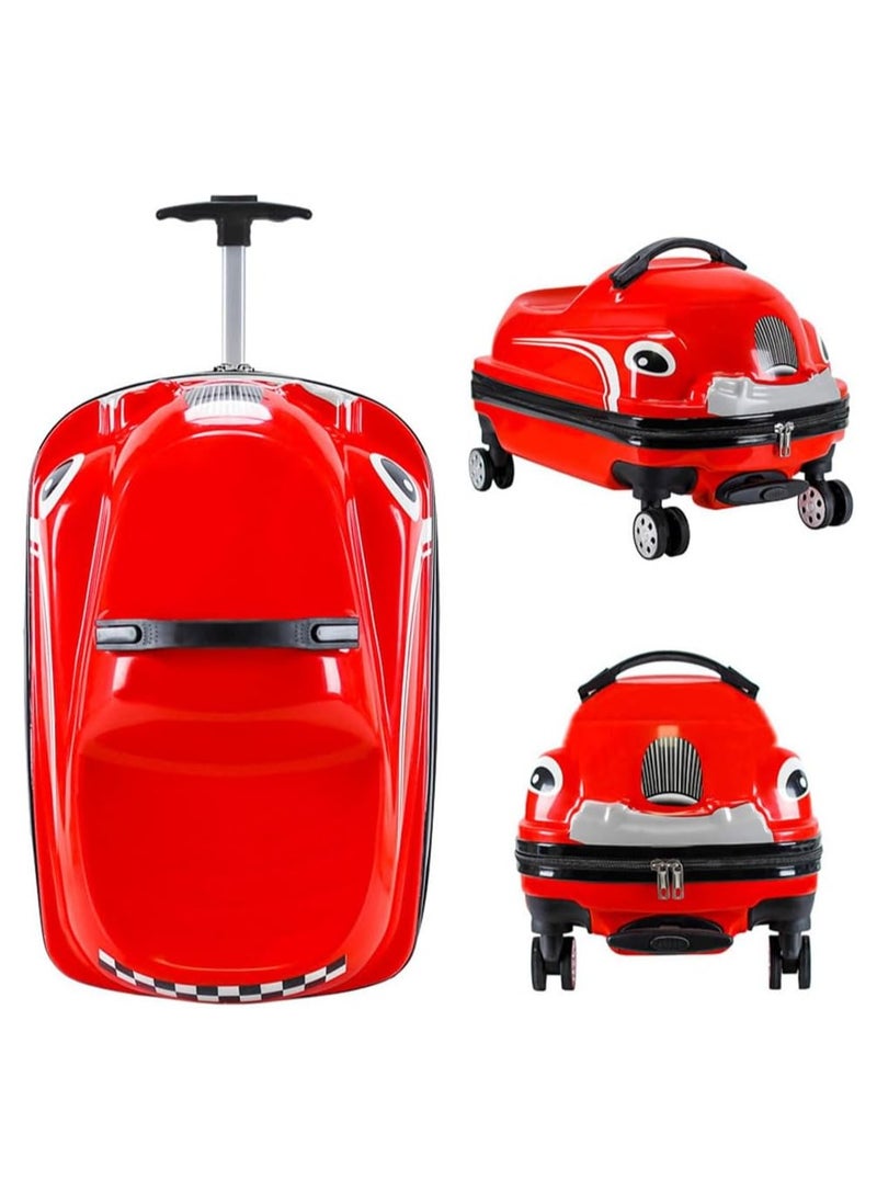 Kids Travel Luggage, Car Shape Children's Bag Trolley Case with 360° Wheels, Portable Toddler Ride-On Rolling Suitcase for Boys Girls, Keep Kids Trip Fun & Realease Parents Hands (Car-2023-Red)