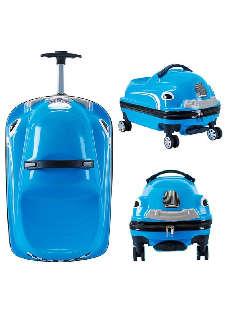 Kids Travel Luggage, Car Shape Children's Bag Trolley Case with 360° Wheels, Portable Toddler Ride-On Rolling Suitcase for Boys Girls, Keep Kids Trip Fun & Realease Parents Hands (Car-2023-Blue)